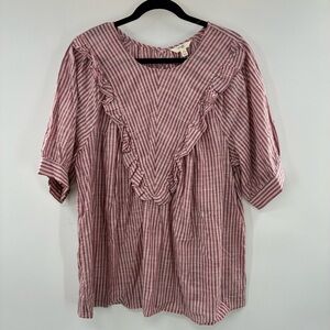 3For$20 Terra & Sky Striped Ruffled Blouse Pink Burgundy Blouse size 1X